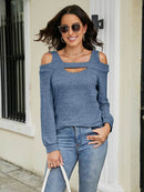 Trendy Cold Shoulder Cutout Blouse with Square Neck - Opaque & Slightly Stretchy Fabric - Store 42