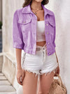 Full Size Cropped Denim Jacket Plus Size Lavender