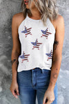 Grecian Neck Tank Top with Sequin US Flag Star Design - Opaque Fabric, No Stretch, 95% Polyester - Store 42