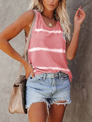 Trendy Full-Size Plus Size Striped Round Neck Tank Top - Slightly Stretchy Polyester Blend - Store 42