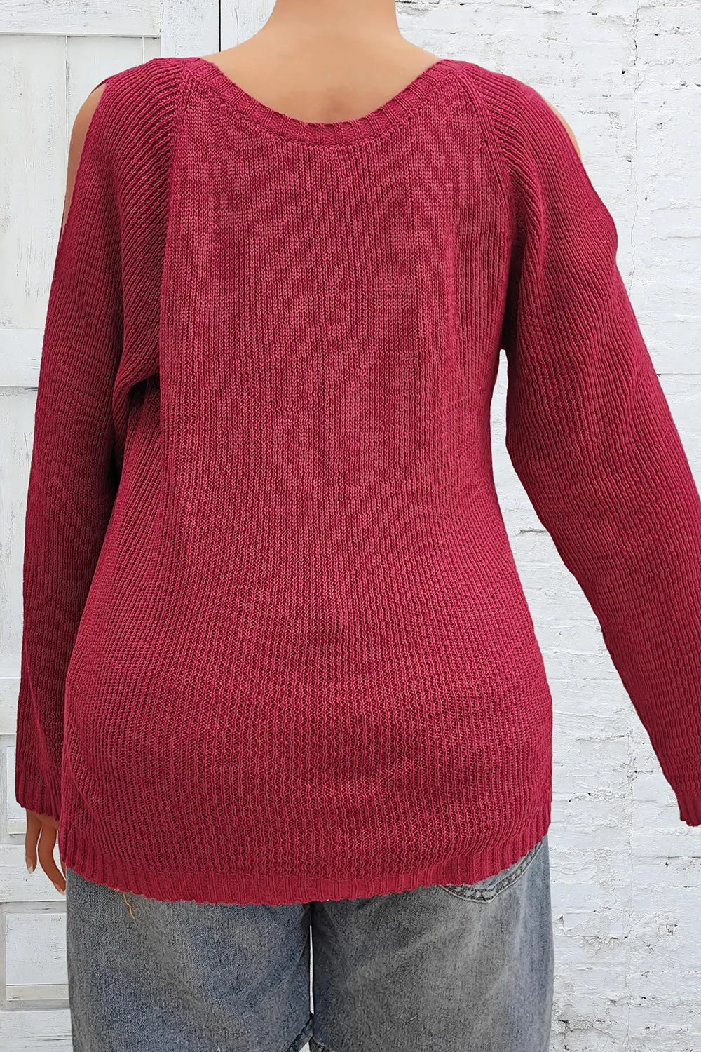 Plus Size Cold Shoulder Sweater - Round Neck, Slightly Stretchy, 100% Polyester, Machine Washable