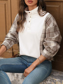 Snap Down Plaid Long Sleeve Sweatshirt