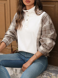 Snap Down Plaid Long Sleeve Sweatshirt