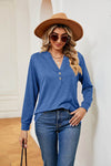 Trendsi Buttoned Notched Neck Long Sleeve Top - Slightly Stretchy Opaque Fabric - Store 42