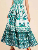 Full Size Printed Sweetheart Neck Maxi Cami Dress Plus Size - Store 42
