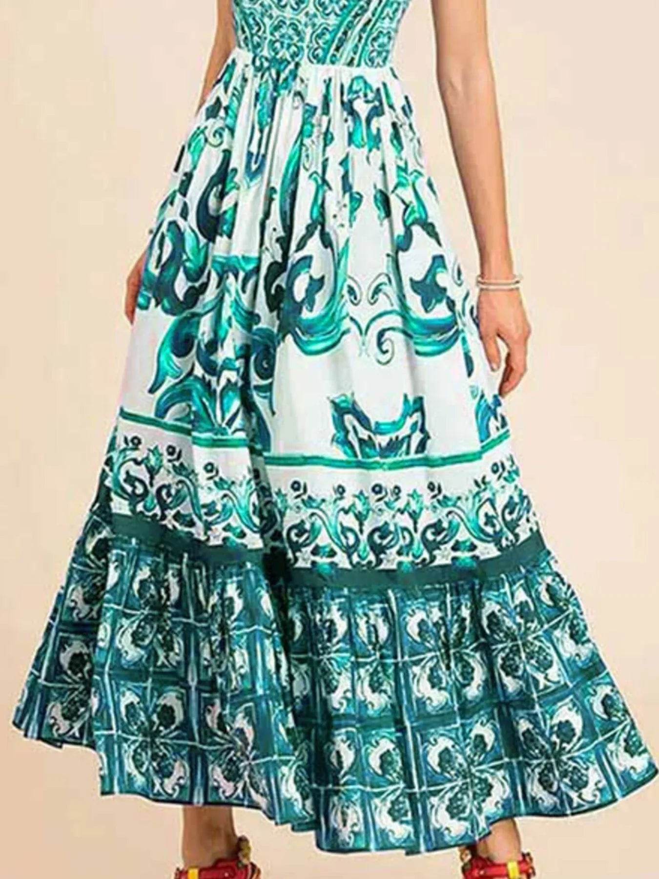 Full Size Printed Sweetheart Neck Maxi Cami Dress Plus Size - Store 42