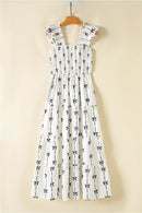 Bow Print Smocked Square Neck Ruffle Tiered Maxi Dress