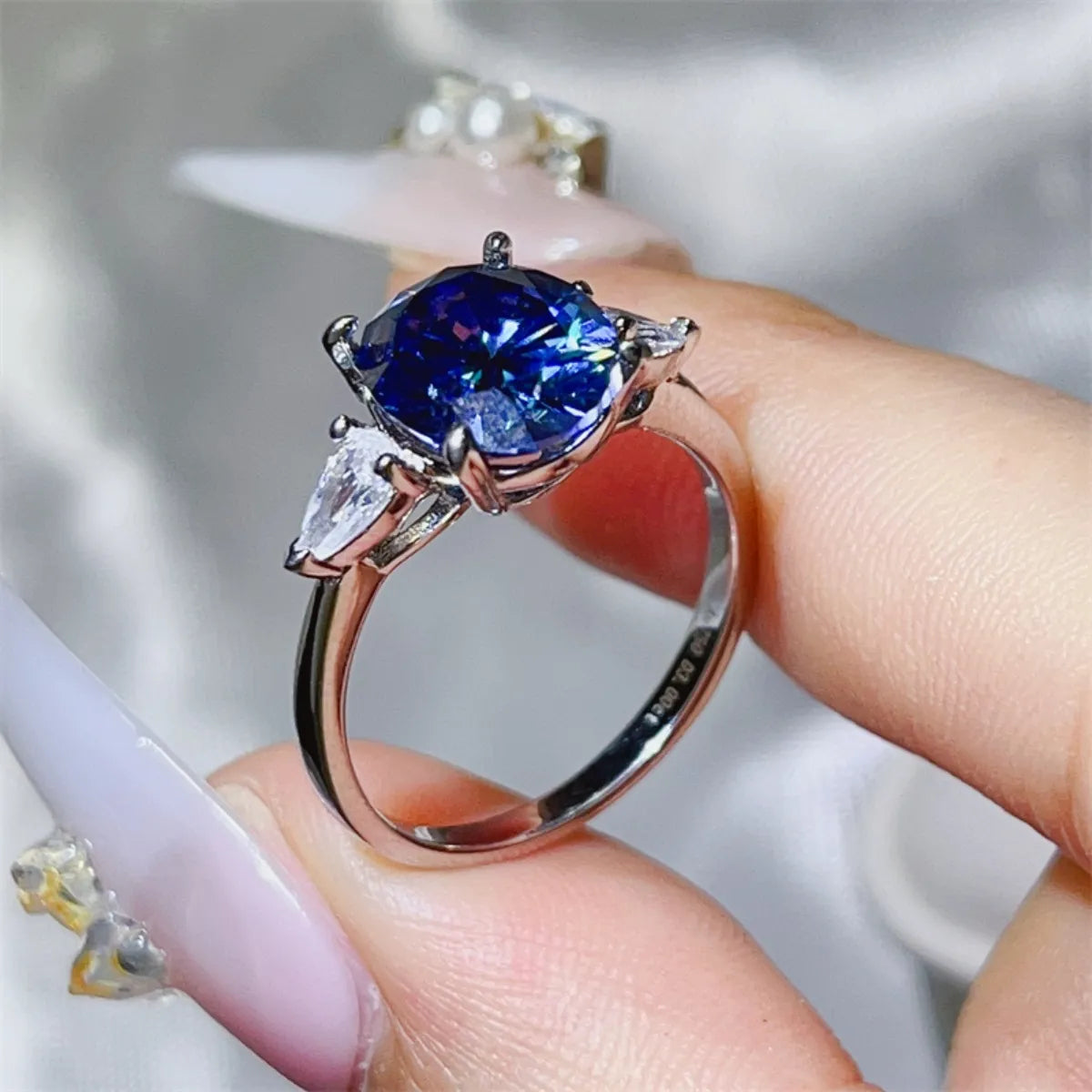 3 Carat Moissanite Ring in 925 Sterling Silver with Platinum Plating and Zircon Accents
