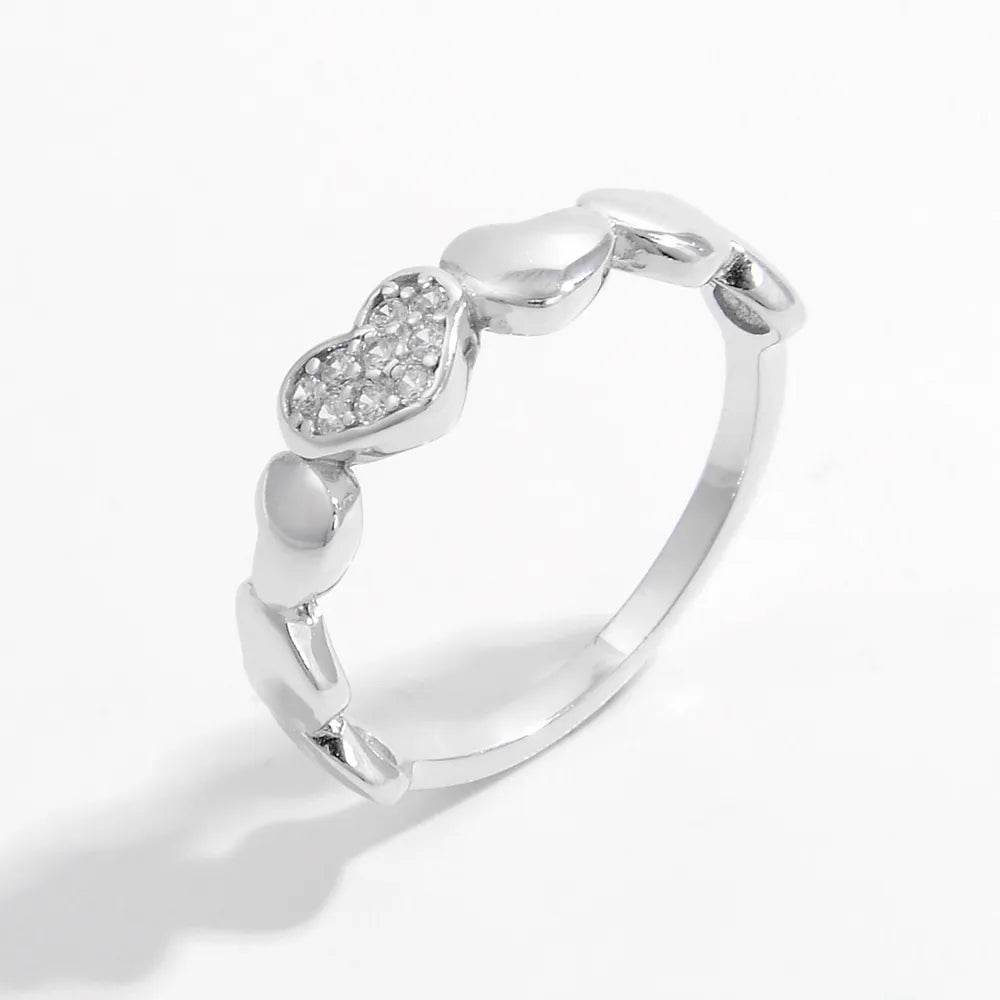 925 Sterling Silver Heart Ring with Inlaid Zircon - Elegant Platinum-Plated Design - Store 42
