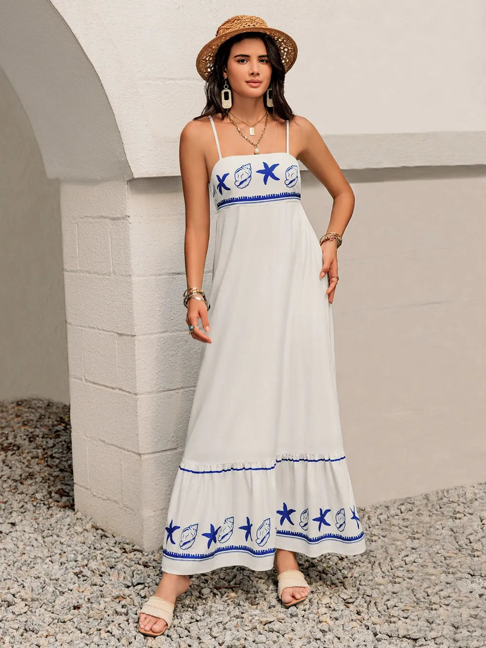 Printed Square Neck Maxi Cami Dress