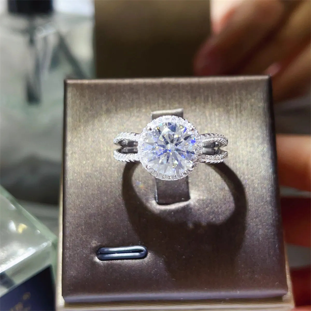 2 Carat Moissanite Ring in 925 Sterling Silver with Platinum-Plating and Certificate