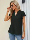Trendsi Eyelet Notched Short Sleeve T-Shirt with Ruffled Frills - Slightly Stretchy Fabric - Store 42