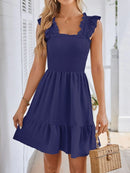 Smocked Square Neck Wide Strap Dress