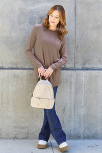 Basic Bae Women's Full Size Round Neck Long Sleeve Top with Pockets and Moderate Stretch - Store 42