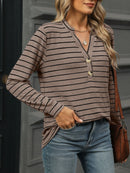 Striped Henley T-Shirt with Button Detail