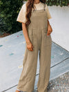 Full Size Casual Wide Leg Textured Overalls Plus Size Khaki