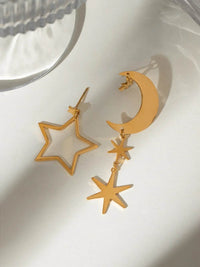 18K Gold-Plated Dangle Earrings with Moon and Star Design - Stylish and Unique Jewelry - Store 42