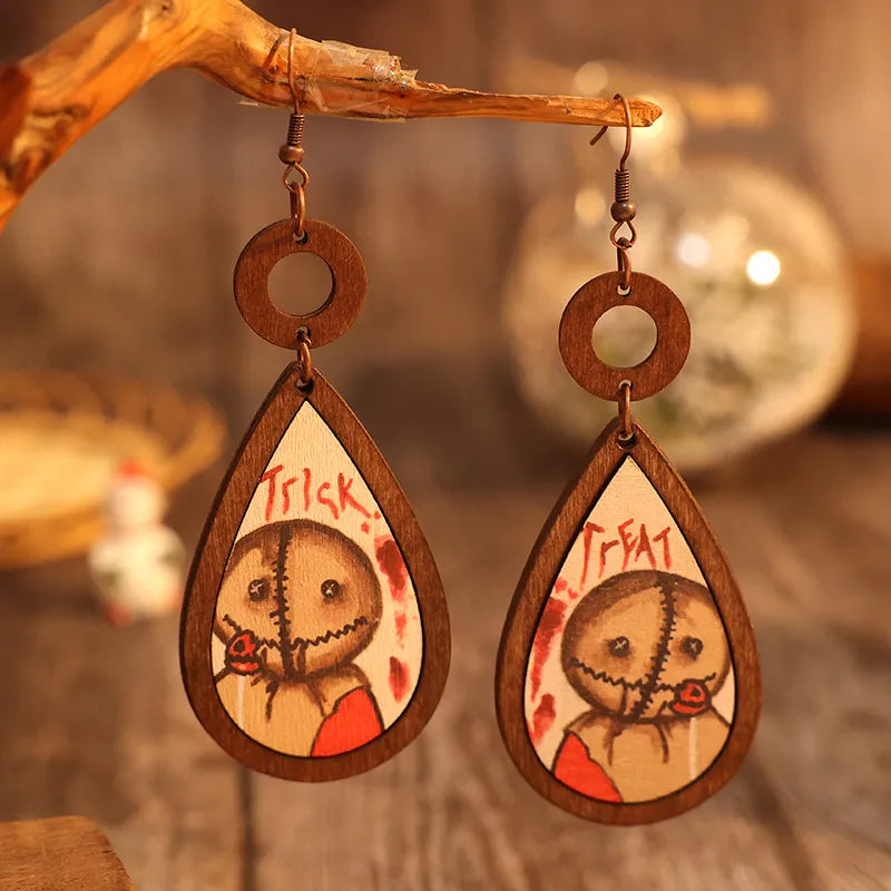 Natural Wooden Teardrop Earrings with Alloy Accents - Lightweight 3.9'' Dangle Jewelry