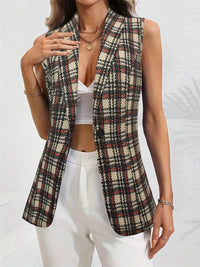 Trendy Plaid Button-Up Collared Neck Vest for Women - Versatile Layering Essential - Store 42