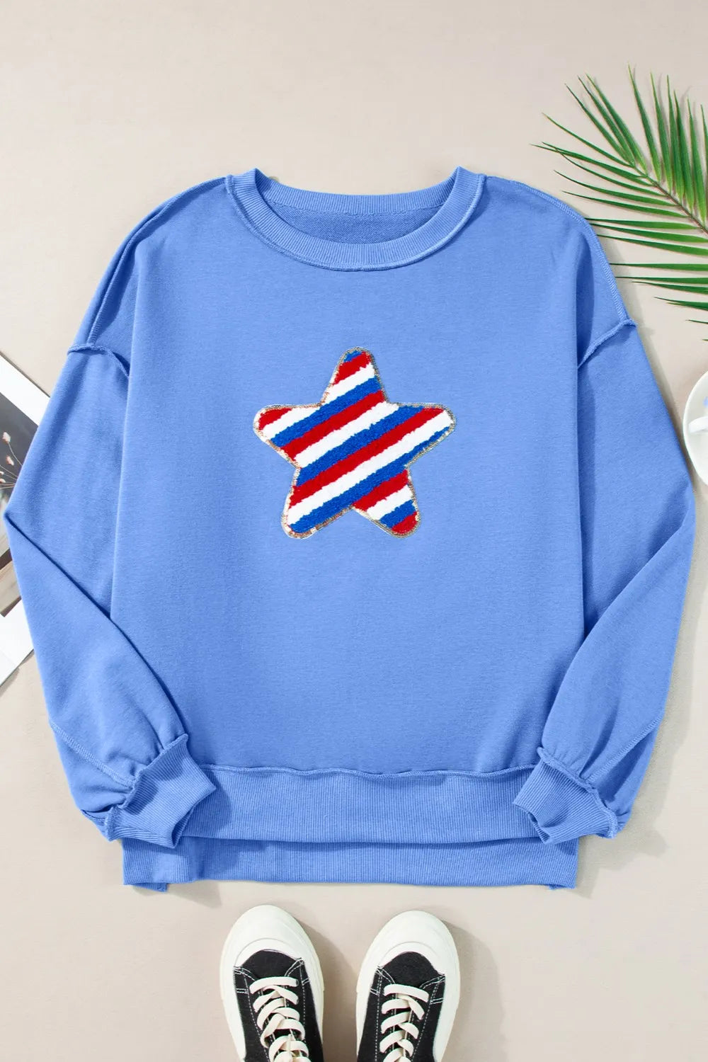 Trendsi Exposed Seam Long Sleeve Sweatshirt - Opaque 50% Cotton & 50% Polyester