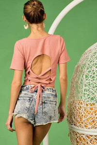 BiBi Rib Knit with Back Cross and Tied Detailed Top - Store 42