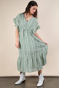 VERY J Embroidered Boho Ruffled Midi Dress