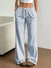 Drawstring Striped Wide Leg Pants Light Blue
