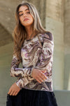 J.NNA Marble Design Long Sleeve Mesh Top Galaxy Marble
