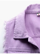 Full Size Button Down Raw Hem Sleeveless Denim Jacket Plus Size