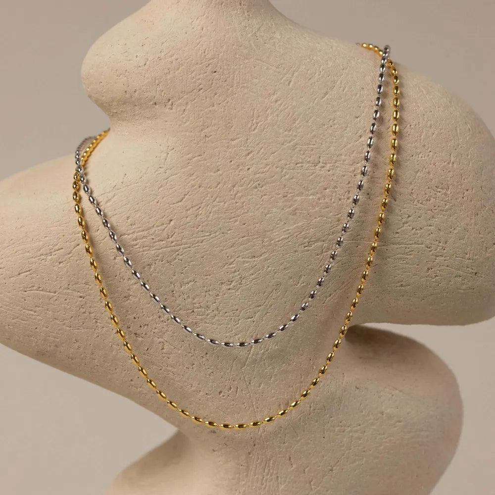 Elegant 18K Gold-Plated Titanium Steel Beaded Necklace with Extension Chain - One Size