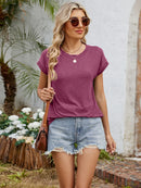 Round Neck Short Sleeve T-Shirt Deep Purple