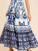 Full Size Printed Sweetheart Neck Maxi Cami Dress Plus Size - Store 42