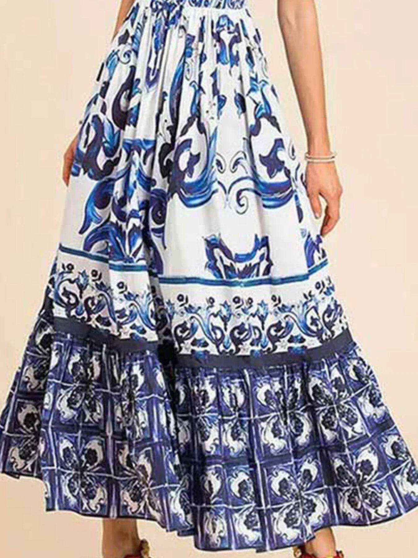 Full Size Printed Sweetheart Neck Maxi Cami Dress Plus Size - Store 42