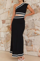Cutout Contrast Trim Single Shoulder Dress