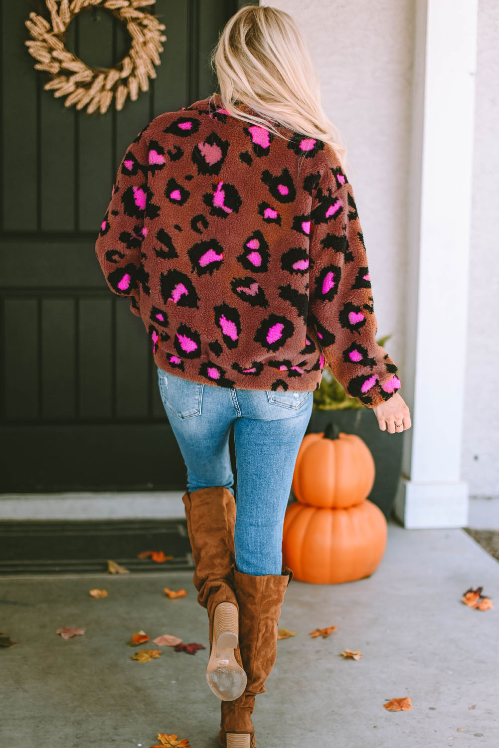 Trendy Leopard Print Zip-Up Jacket with Pocket - 100% Polyester, Machine Washable, Stylish Layers