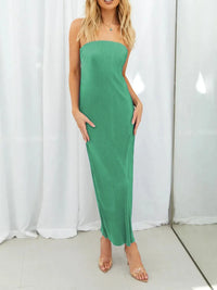 Lace-Up Back Tube Maxi Dress Green
