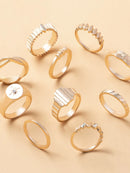 10-Piece 18K Gold-Plated Geometric Ring