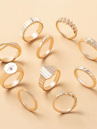 10-Piece 18K Gold-Plated Geometric Ring