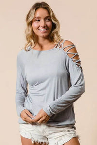 BiBi Jersey Knit One Shoulder Top with Criss Cross - Store 42