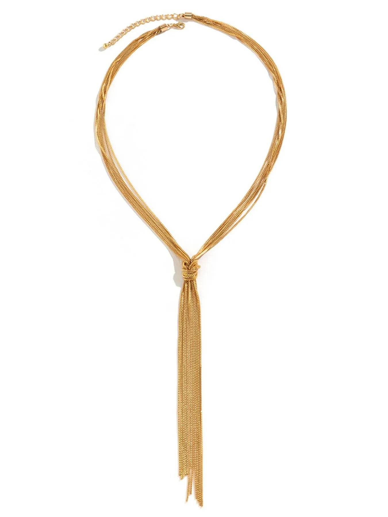 Elegant Twisted Knot Chain Tassel Necklace in Platinum and 18K Gold-Plated Finish