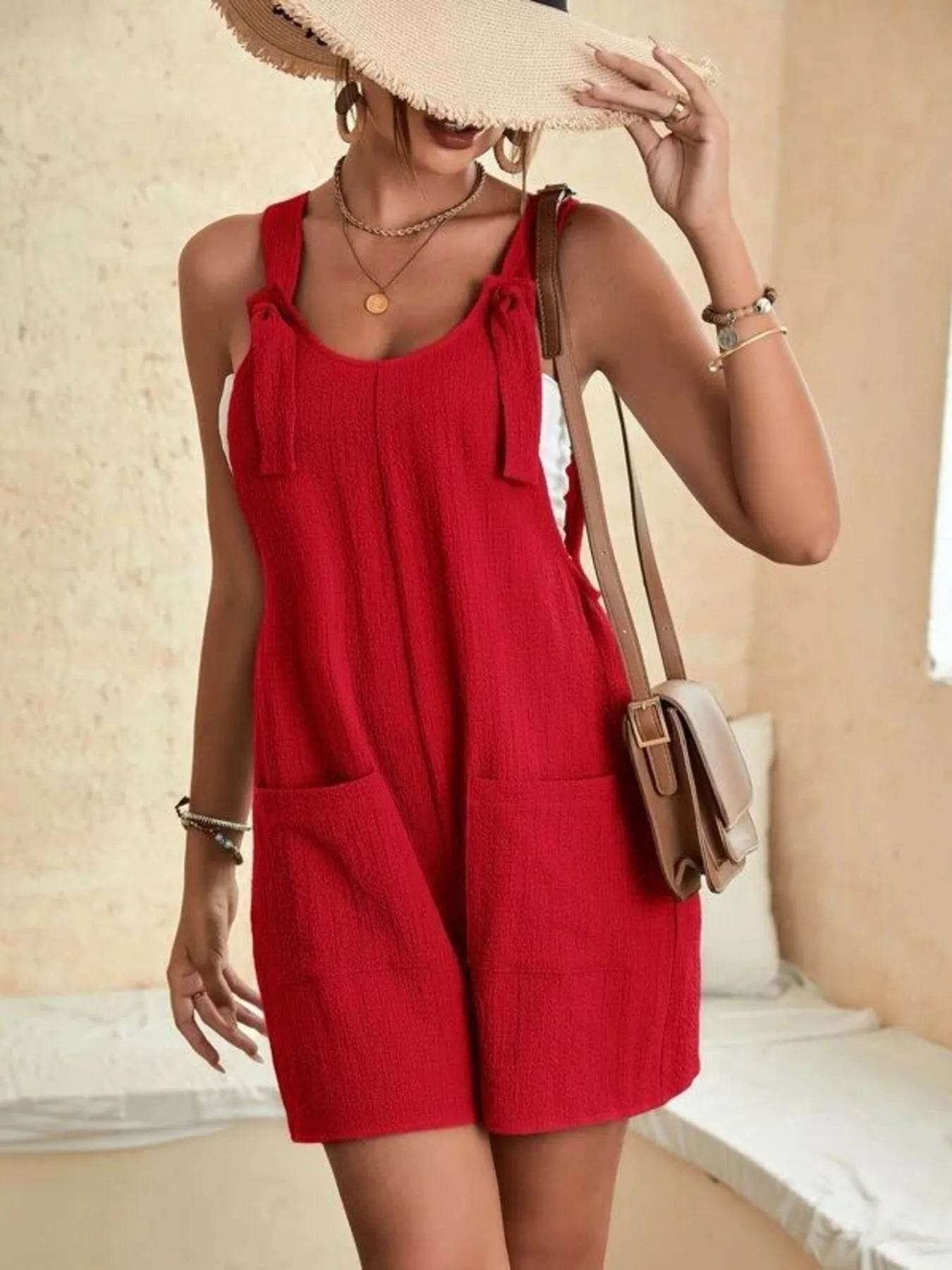 Full Size Knot Strap Romper with Pockets Plus Size - Store 42