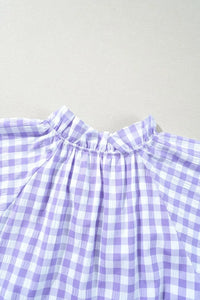 Plaid Tie Neck Short Sleeve Babydoll Mini Dress