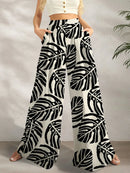 Printed Wide Leg Pants Black