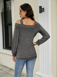 Trendy Cold Shoulder Cutout Blouse with Square Neck - Opaque & Slightly Stretchy Fabric - Store 42