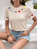 Heart Cutout Short Sleeve T-Shirt - Slightly Stretchy, Soft Polyester Blend Top - Store 42
