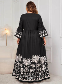 Honey Plus Size Printed V-Neck Long Sleeve Maxi Dress - Store 42