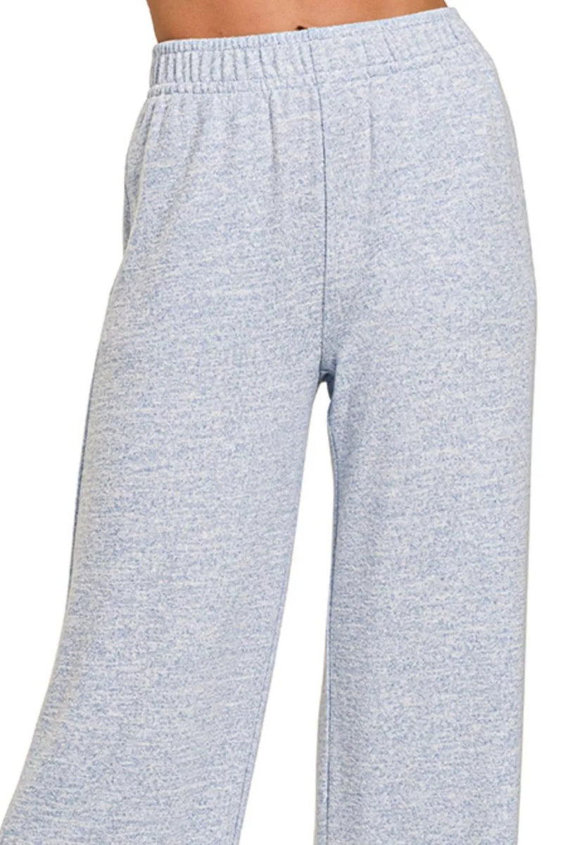 Zenana Soft Melange Hacci Elastic Waistband Lounge Pants