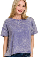 Zenana Washed Crew Neck Short Sleeve Crop Box Tee MARLIN