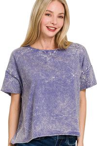 Zenana Washed Crew Neck Short Sleeve Crop Box Tee MARLIN