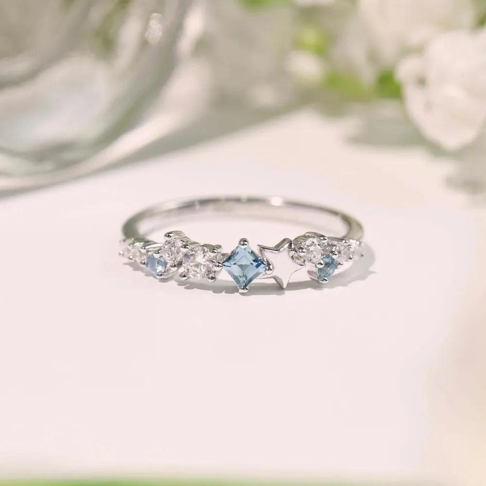 Stunning Star Inlaid Zircon Ring in 925 Sterling Silver – Elegant Jewelry Piece